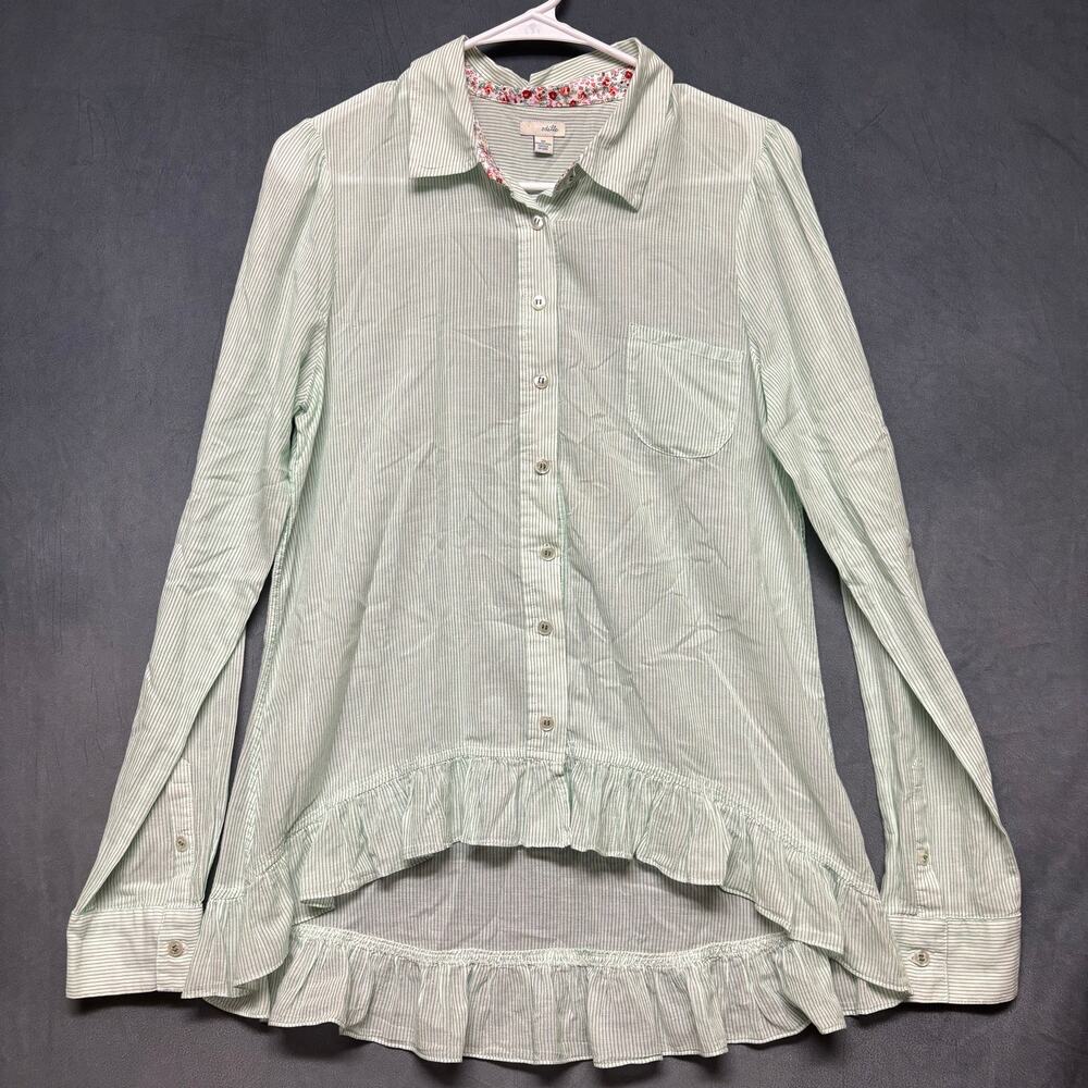 Odille Anthropologie Hi-Low Ruffle Hem Striped Blouse Size 10